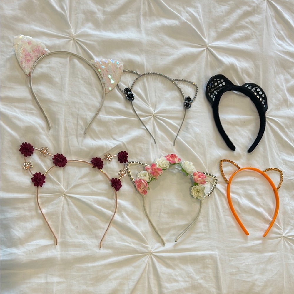Lot of 6 Kids Cat Ear Headbands Set - Multicolor